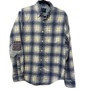 Abercrombie & Fitch Button Up Shirt Mens Medium Plaid Blue Patch Sleeve Preppy